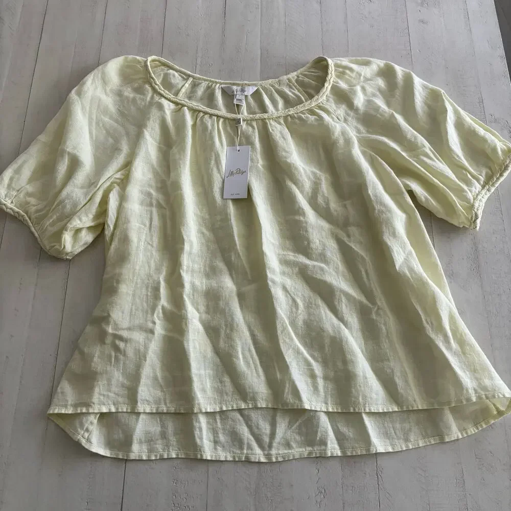 Lilly Pulitzer Calais 100% Linen Short Sleeve Top Brand New Size XXL